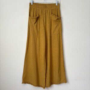 Umgee Linen Blend Boho Wide Leg Pull On Cropped Striped Pants